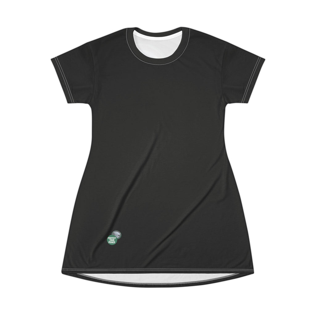 Protect Your Peace Button T‑Shirt Dress — Women's Casual AOP Graphic