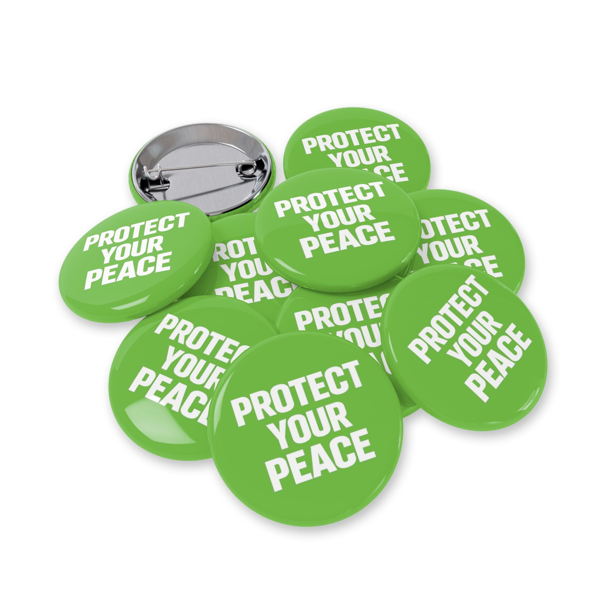 Protect Your Peace Round Pin — Green Inspirational Button Badge