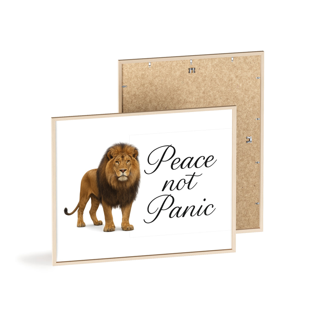 Peace Not Panic Lion Poster with Wooden Frame — Calming Wall Art for Home & Office