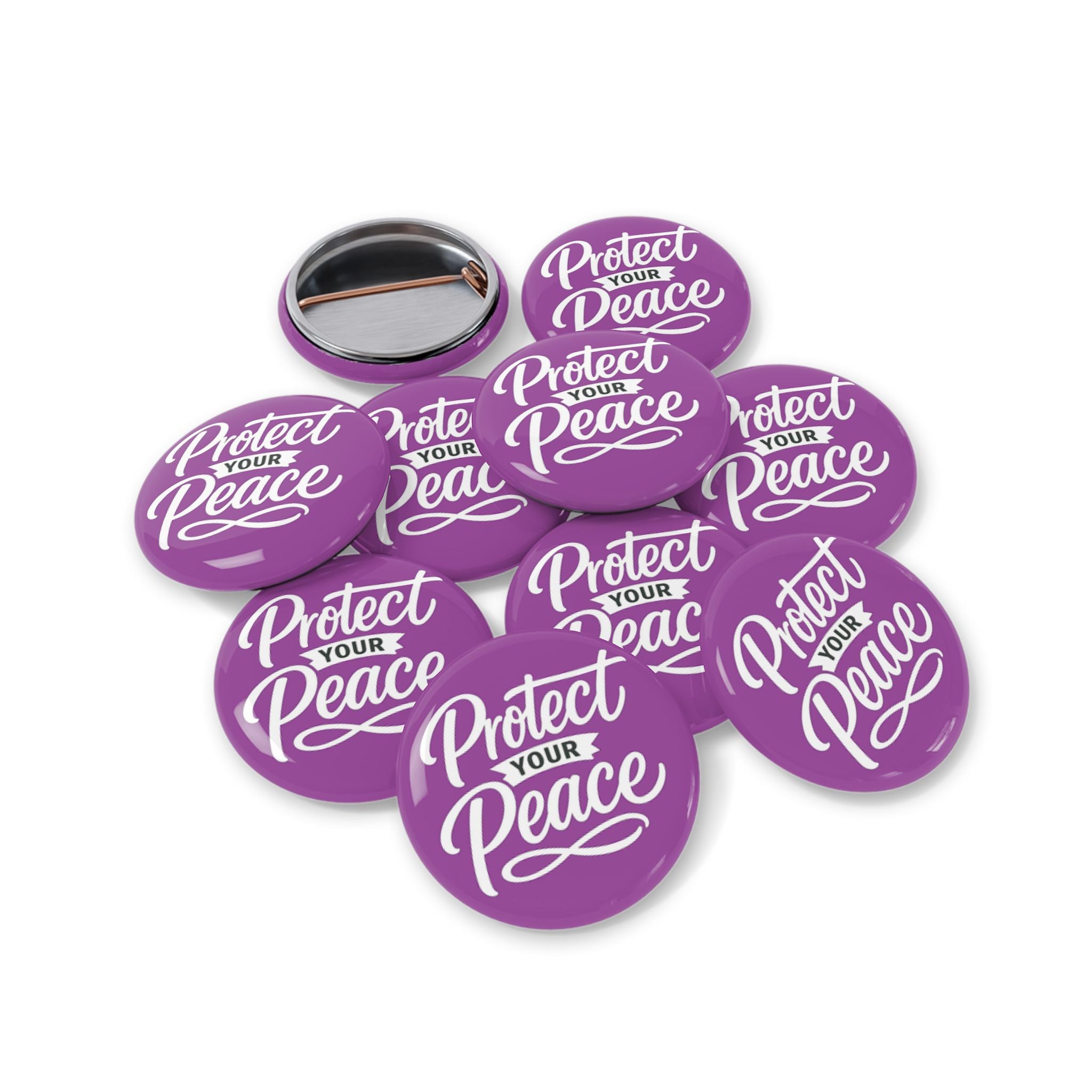 Protect Your Peace Round Pin — Inspirational Purple Lapel Button