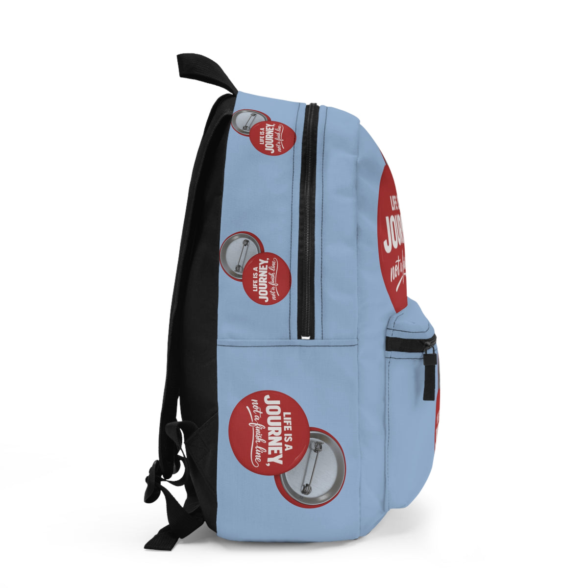 Inspirational graphic design  "Life Is a Journey, Not a Finish Line" Backpack — Motivational Travel & School Bag