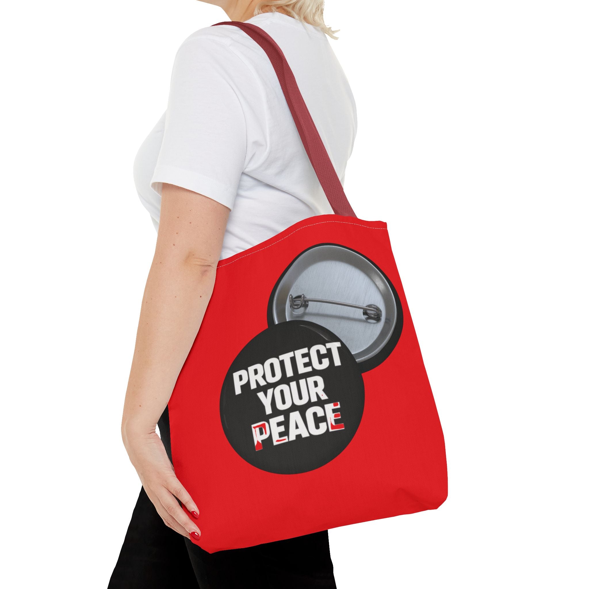 Tote Bag — "Protect Your Peace" Button Design All-Over Print Tote