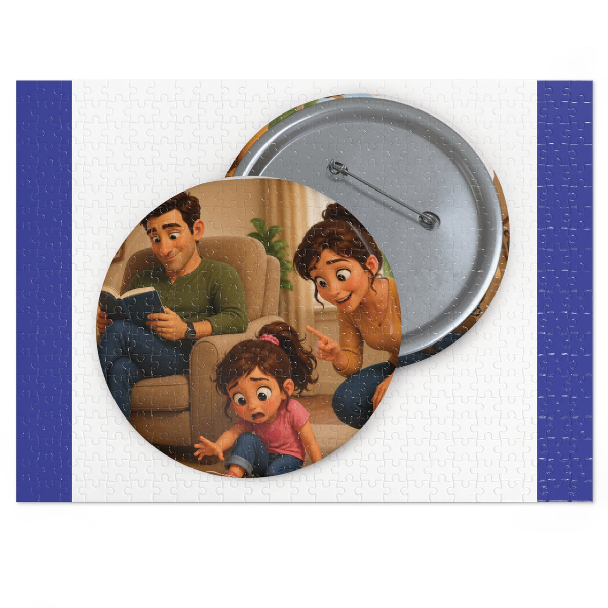Family Movie Night Round Pin Puzzle with Tin — 252-Piece Keepsake Jigsaw