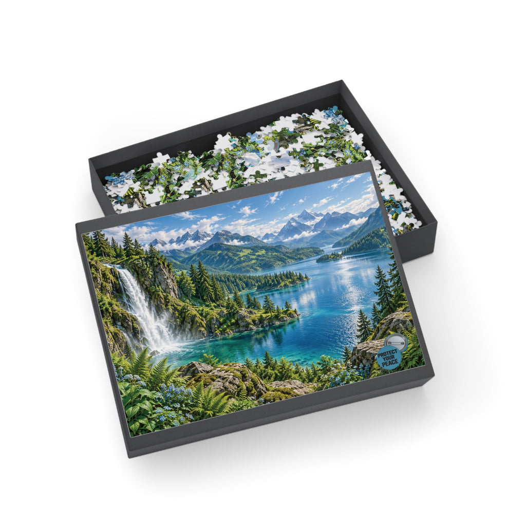 Scenic Mountain Lake Puzzle — Waterfall Nature Jigsaw (96–1000 pcs)