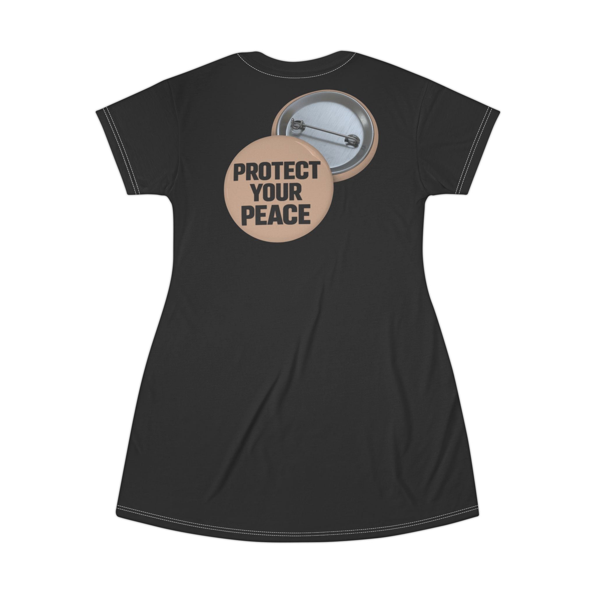Protect Your Peace T-Shirt Dress — Casual AOP Dress with Badge Graphic